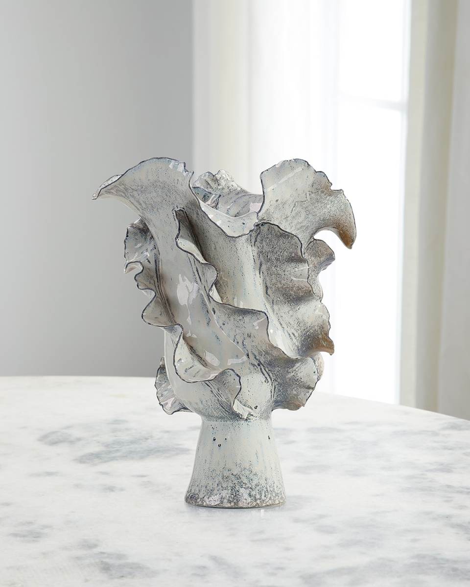 Waved Large Porcelain Vase, 16"